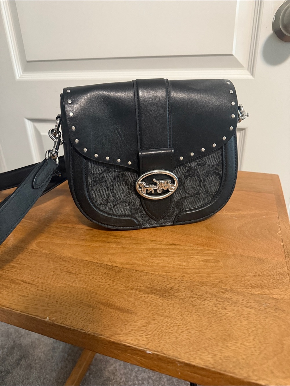 Coach Black Signature Saddle Crossbody with Silver Hardware